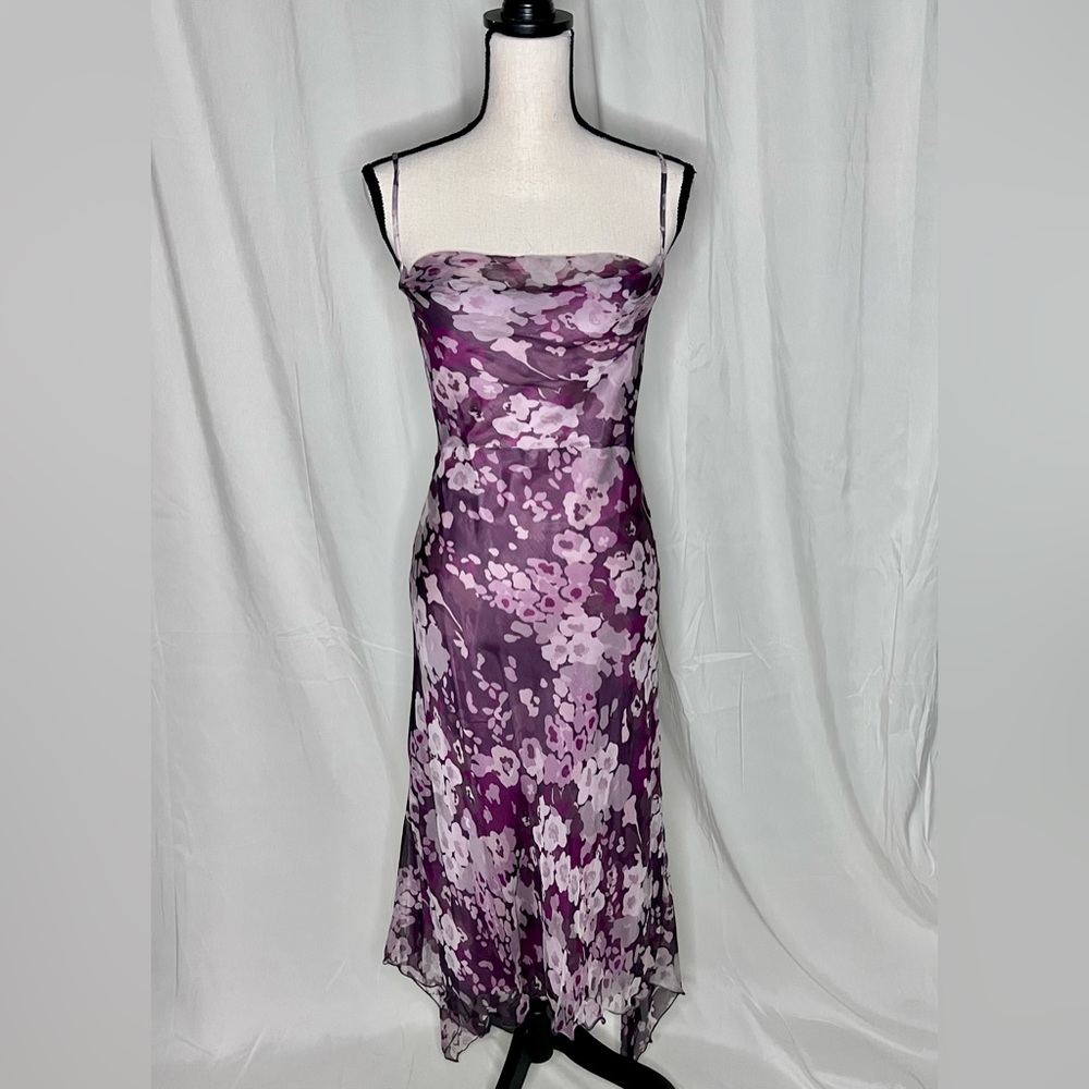 Pearce Fionda 100% SILK Floral Asymmetrical Hem Spagetti Strap Dress size 12